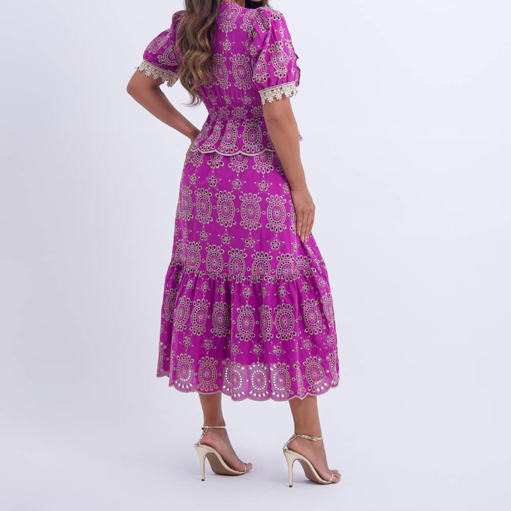 Vestido Feminino Midi Roxo com Renda Tiffany - FL13