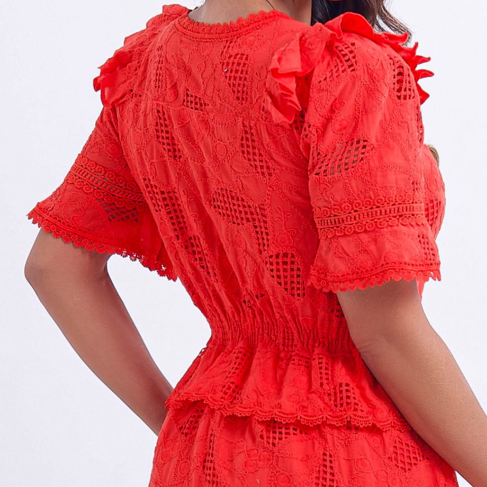 Vestido Feminino Midi Renda Vermelha Emily - FL16