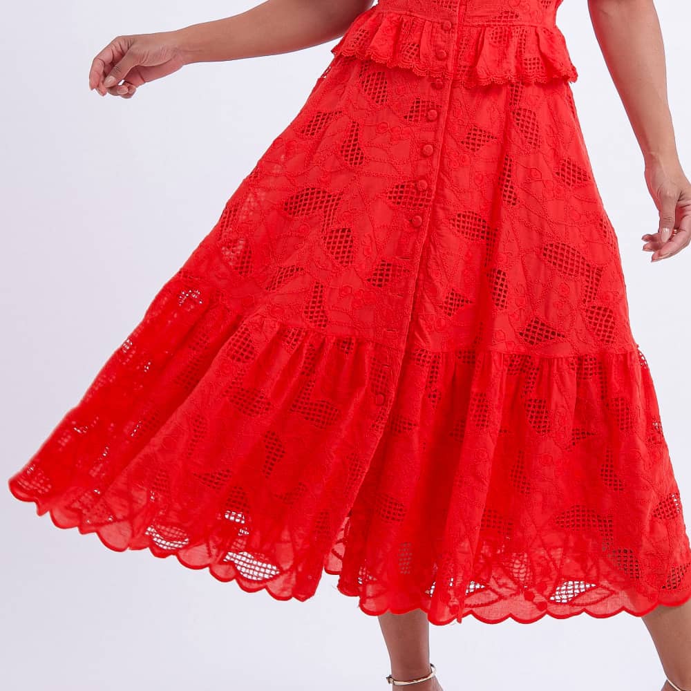 Vestido Feminino Midi Renda Vermelha Emily - FL16