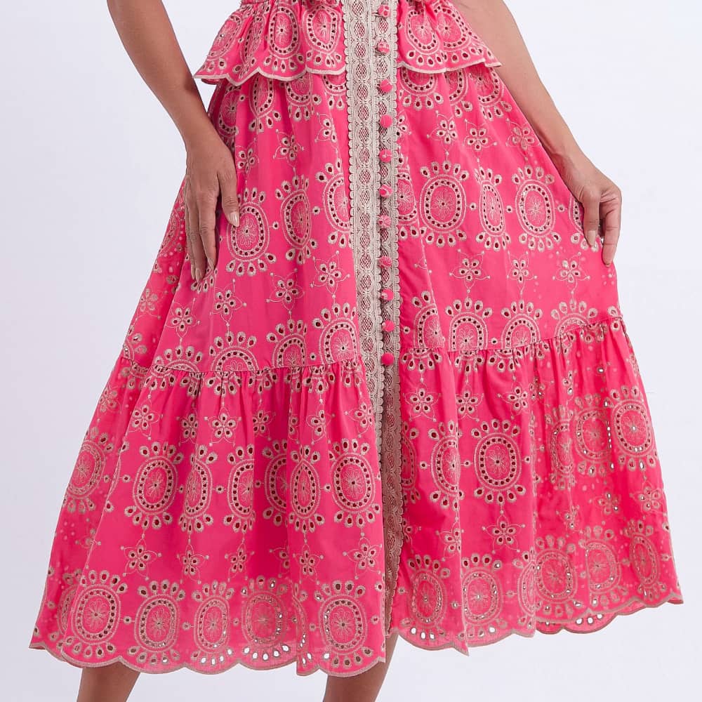 Vestido Feminino Midi Rosa com Renda Tiffany - FL02