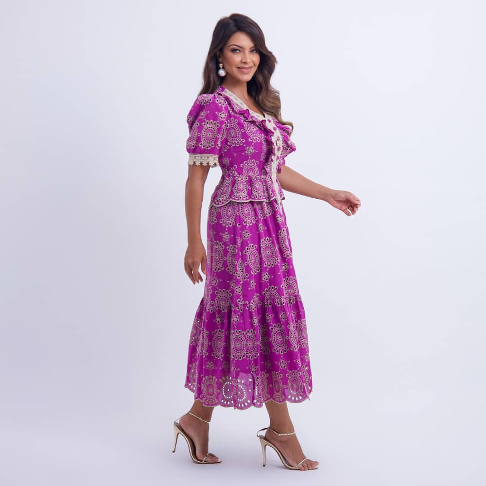Vestido Feminino Midi Roxo com Renda Tiffany - FL13