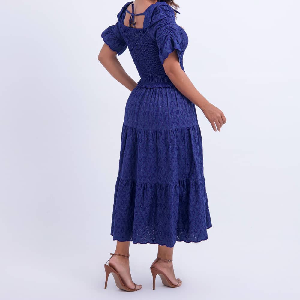 Vestido Feminino Bordado Midi Azul-Marinho Fátima - FL20