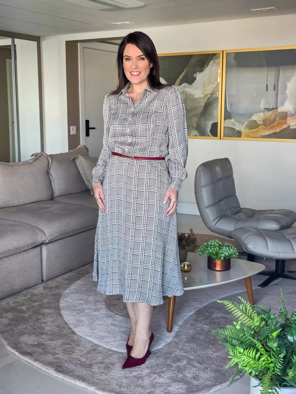 CHEMISE MANGA LONGA EVASÊ COM CINTO VERMELHO