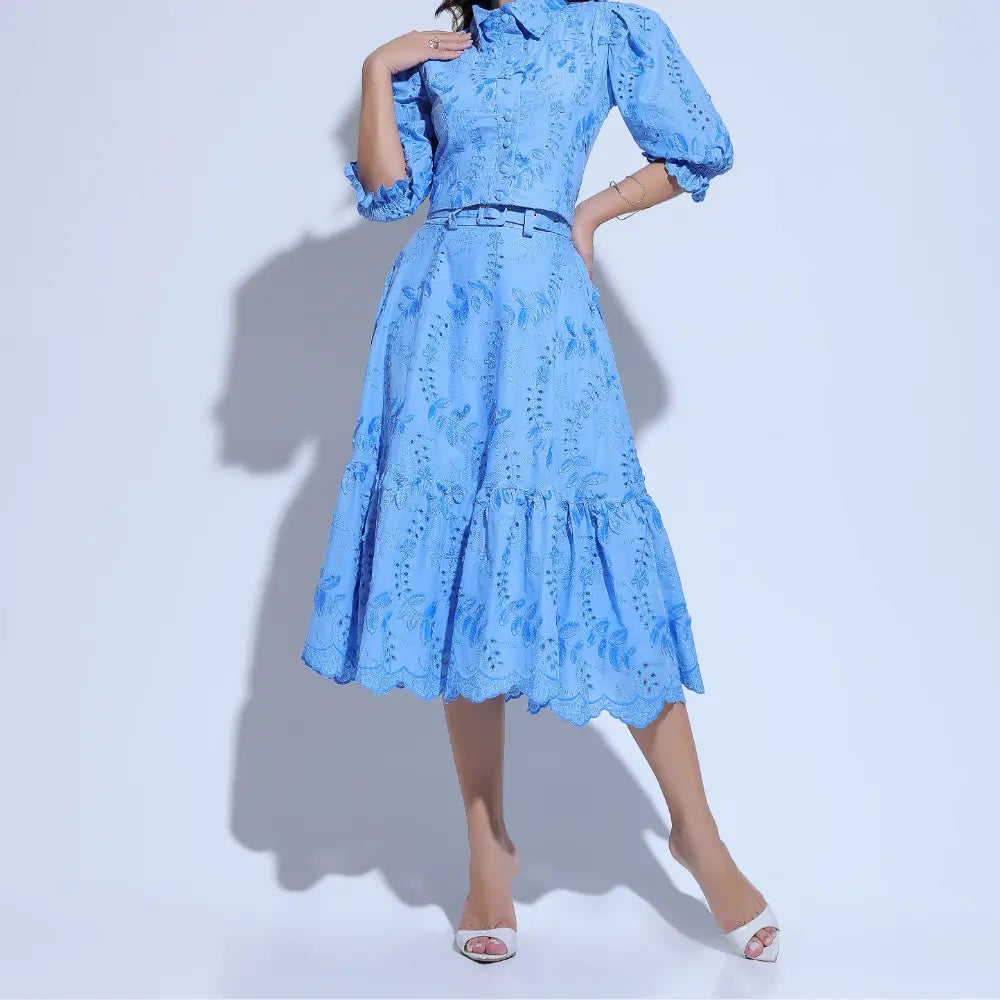 Conjunto Feminino Richelieu 3D Azul Bordado Luma - FL25