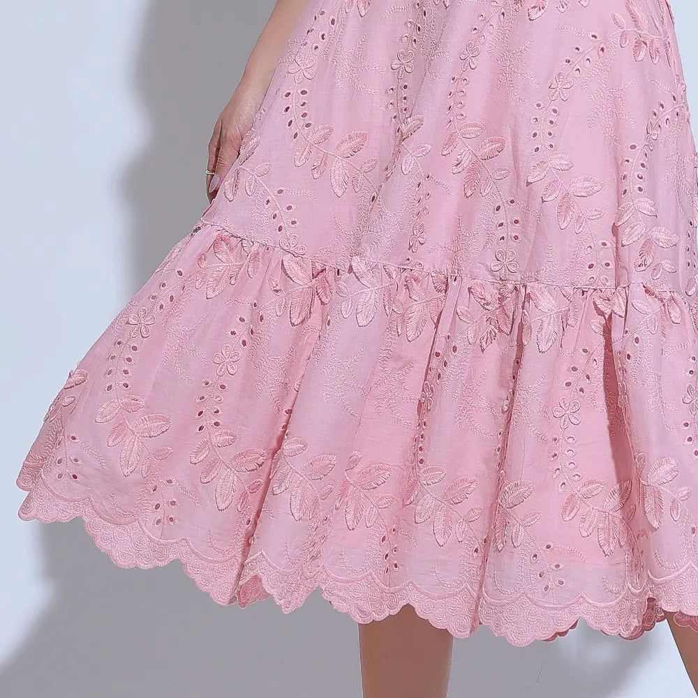 Conjunto Feminino Richelieu 3D Rosa Bordado Luma - FL22