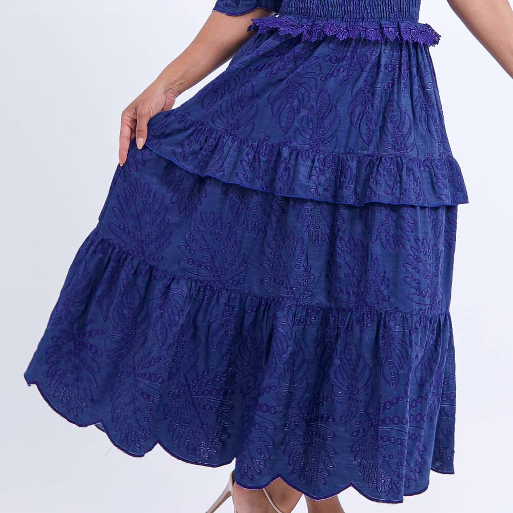 Vestido Feminino Bordado Violeta Estilo Godê Natália - FL18