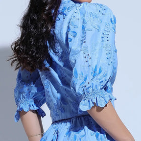 Conjunto Feminino Richelieu 3D Azul Bordado Luma - FL25