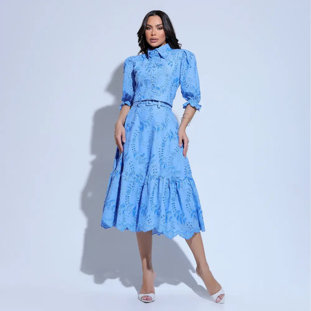 Conjunto Feminino Richelieu 3D Azul Bordado Luma - FL25