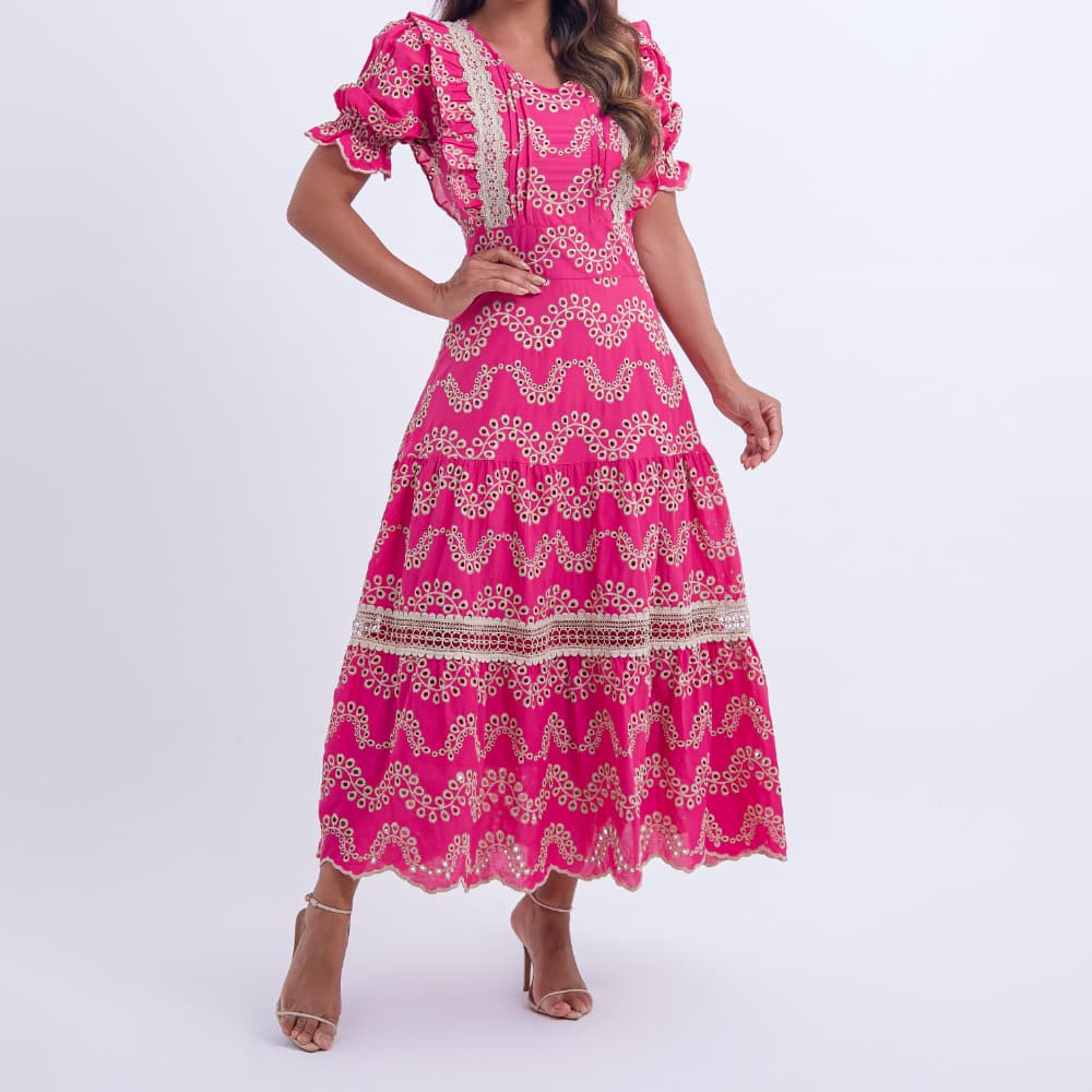 Vestido Feminino Bordado Pink Rosana - FL09