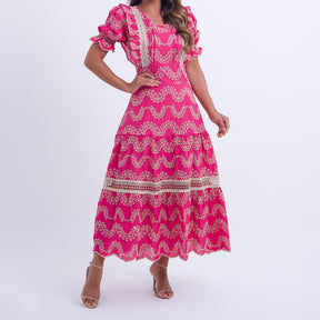 Vestido Feminino Bordado Pink Rosana - FL09