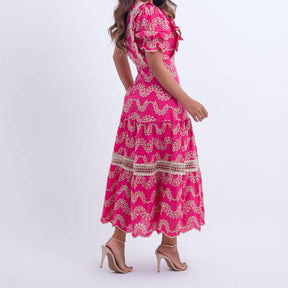 Vestido Feminino Bordado Pink Rosana - FL09