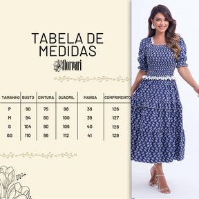 Vestido Feminino Barra Ondulada Azul-Marinho Bordado Natália - FL15