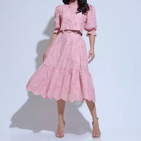 Conjunto Feminino Richelieu 3D Rosa Bordado Luma - FL22